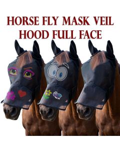 LTG Horse Cob Pony Fly Mask Net Veil Hood Full Face Cartoon Ears Nose Protection